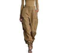 Pantalon cargo large pour femme, extensible, taille haute, poches cargo