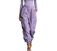 Pantalon cargo large pour femme, extensible, taille haute, poches cargo