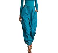 Pantalon cargo large pour femme, extensible, taille haute, poches cargo