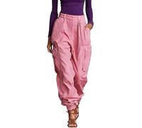 Pantalon cargo large pour femme, extensible, taille haute, poches cargo