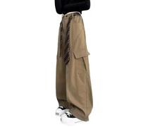 Pantalon Cargo Large pour Fille à Coupe Incurvée Ceinture Décorative Style Rétro à Multiples Poches Pantalon Randonnée Résistant Confortable Pantalons Travail Quotidien Classique Kaki 7 ans 8 ans