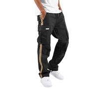 Pantalon cargo long pour homme - Pantalon de sport court avec poches - Pantalon de jogging avec rayures sur les côtés - Pantalon d'entraînement léger - Jambe droite - Pantalon de loisirs confortable