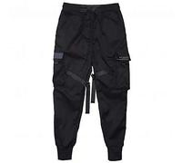 Pantalon cargo noir - Hip Hop - Multi-poches - Sangles à la cheville - Pour homme - Streetwear - Avec cordon de serrage - Noir - XXL