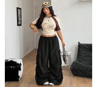 Pantalon cargo parachute taille basse vintage western streetwear d'été pour femmes grande taille, idéal pour les fêtes et les festivals 0XL,1XL,2XL,3XL,4XLUnicoloreTissu tissé