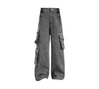 Pantalon cargo personnalisé pour filles, style baggy hip-hop, en jean avec plusieurs poches, taille élastique, jean taille haute à jambes larges pour enfants, tendance esthétique, A-a, 14-15 ans
