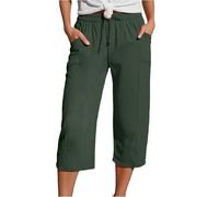 Pantalon cargo pour femme avec ceinture - Pantalon de jogging formel extensible à la taille - Bouton confortable - Pour voyage - Lin à carreaux, vert militaire, M