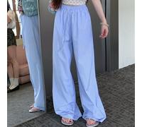 Pantalon cargo pour femme, coupe décontractée, jambes larges, motif à rayures verticales, taille élastique, pantalon de détente confortable (bleu XXL)