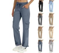 Pantalon cargo pour femme - Jambes larges - Pantalon de randonnée avec poches multiples - Pantalon d'extérieur - Taille haute - Pantalon de sport - Jambe droite - Pantalon de jogging - Pantalon de