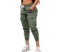 Pantalon cargo pour femme taille basse avec boucle de nez de cochon et cordon de serrage - Pantalon décontracté avec poches à la taille élastique - Pantalon doux pour femme - Léger et décontracté, 03