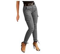 Pantalon cargo pour femme - Taille haute - Coupe skinny - Pantalon de travail - Stretch - Pantalon cargo - Avec poches - Pantalon skinny - Taille élastique - Poches latérales - Pantalon de sport cargo