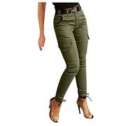 Pantalon cargo pour femme - Taille haute - Coupe skinny - Pantalon de travail - Stretch - Pantalon cargo - Avec poches - Pantalon skinny - Taille élastique - Poches latérales - Pantalon de sport cargo