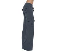 Pantalon cargo pour femme - Taille haute - Jambe large - Taille élastique - Cordon de serrage solide - Pantalon cargo de randonnée avec 4 poches - Pantalon de survêtement extensible, 01 Gris foncé, S