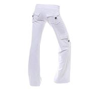 Pantalon cargo pour femme - Taille haute - Jambe large - Taille élastique - Cordon de serrage solide - Pantalon cargo de randonnée avec 4 poches - Pantalon de survêtement extensible, Blanc 01, 4XL