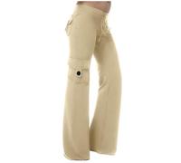 Pantalon cargo pour femme - Taille haute - Jambe large - Taille élastique - Cordon de serrage solide - Pantalon cargo de randonnée avec 4 poches - Pantalon de survêtement extensible, Beige (02), M
