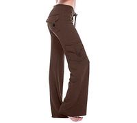 Pantalon cargo pour femme - Taille haute - Jambe large - Taille élastique - Cordon de serrage solide - Pantalon cargo de randonnée avec 4 poches - Pantalon de survêtement extensible, 01 Marron, L