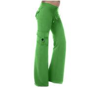 Pantalon cargo pour femme - Taille haute - Jambe large - Taille élastique - Cordon de serrage solide - Pantalon cargo de randonnée avec 4 poches - Pantalon de survêtement extensible, 02 Vert menthe