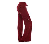 Pantalon cargo pour femme - Taille haute - Jambe large - Taille élastique - Cordon de serrage solide - Pantalon cargo de randonnée avec 4 poches - Pantalon de survêtement extensible, 01 Bordeaux, S