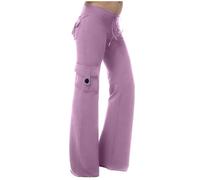 Pantalon cargo pour femme - Taille haute - Jambe large - Taille élastique - Cordon de serrage solide - Pantalon cargo de randonnée avec 4 poches - Pantalon de survêtement extensible, 02 Violet, 3XL