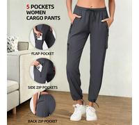 Pantalon cargo pour femmes avec cordon de serrage élastique, poche zippée, jambe droite, pantalon de voyage et d'entraînement, pantalon de sport pour l'automne L,M,S,XLUnicoloreTissu tissé