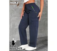 Pantalon cargo pour femmes grandes tailles avec imprimé lettres et cordon de serrage à la taille, convient pour le port casual en extérieur, printemps/automne 1XL,2XL,3XL,4XLUnicoloreTissu tissé