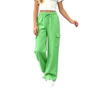 Pantalon cargo pour fille - Jambe large - Taille élastique - Décontracté - Léger - Séchage rapide - Avec plusieurs poches - Extensible - Danse - Sport - Usage quotidien, Vert, 7-8 ans