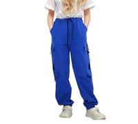 Pantalon cargo pour filles, jambes fuselées, danse de rue, polyvalent, coupe ample, taille élastique, confortable, vêtement de travail utilitaire pour enfants activités de plein air, bleu, 13-14 ans