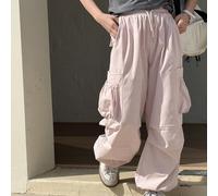 Pantalon cargo pour filles préadolescentes, taille ajustable à cordon, couleur unie, style décontracté 8Y,9Y,10Y,11Y,12YUnicoloreMélange coton