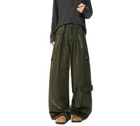 Pantalon Cargo Pour Homme 100% Coton Coupe Large Et Droite Style Y2K Décontracté Et Léger Esprit Streetwear Vintage,Vert,3XL