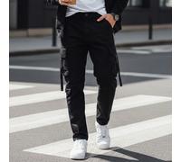 Pantalon cargo pour homme, avec poches latérales, huit poches zippées, pantalon cargo long taille mi-haute, pantalon cargo style streetwear avec passants de ceinture, en coton stretch. Ce pantalon car