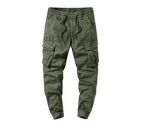 Pantalon cargo pour homme avec taille élastique et cordon de serrage - Coupe ample - Couleurs unies - Pantalon tactique avec jambes serrées - Entretien facile - Pantalon court avec plusieurs poches