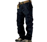Pantalon cargo pour homme - Baggy - Mélange de polyester et de coton - Couleur unie - Polaire chaude et épaisse - Camouflage vert camouflage - Pantalon d'été, bleu marine, 46