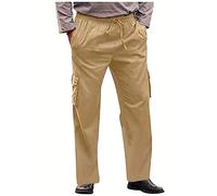 Pantalon cargo pour homme en coton et lin multi-poches léger et décontracté pour le travail, la randonnée, le camping, la pêche, extensible avec cordon de serrage, beige, 27-32