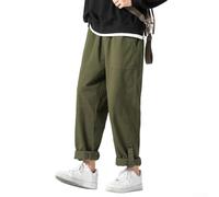 Pantalon cargo pour homme, grande taille, pantalon de travail enroulé, pantalon long, coupe ample, pantalon japonais à jambe large pour homme (L vert)