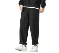 Pantalon cargo pour homme, grande taille, pantalon de travail enroulé, pantalon long, coupe ample, pantalon japonais à jambe large pour homme (taille M, noir)