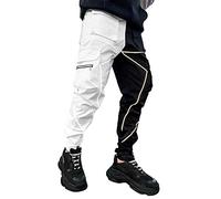 Pantalon Cargo pour Homme Hip Hop Techwear Sarouel avec Poches Jogging Punk, Noir/Blanc, 27-32