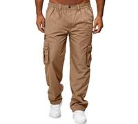 Pantalon cargo pour homme - Pantalon de travail extensible - Coupe ample - Taille élastique - Pantalon de jogging - Pantalon de survêtement léger - Coupe droite - Avant plat, kaki, XXL