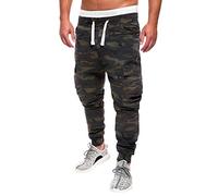 Pantalon cargo pour homme - Plusieurs poches - Durable - Coupe ajustée - Taille élastique - Cordon de serrage - Pantalon décontracté - Tendance - Petit jean, vert militaire, XL
