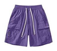 Pantalon cargo pour homme - Short de survêtement cargo décontracté avec cordon de serrage - Taille élastique - Pour entraînement athlétique - Gym - Poches courtes - Printemps et été, violet, L