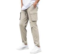 Pantalon Cargo pour Homme Slim Fit à Multiples Poches Pantalon Décontracté avec Cordon de Serrage Taille Élastique Pantalons Travail Style Rétro Printemps-Été Pantalons Sport Kaki XXL
