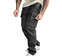 Pantalon cargo pour homme - Uni - Droit - Avec grandes poches latérales et étiquette moderne - Coupe ample - Pantalon en tissu confortable pour les loisirs et la vie quotidienne, Noir , L