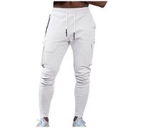Pantalon cargo stretch pour homme - Couleur unie - Respirant - Avec poches latérales - Coupe slim - Bas de jambe ouvert - Pantalon de survêtement avec rétrécissant aux chevilles., beige, XL
