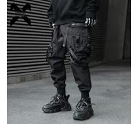 Pantalon Cargo tactique Hip Hop pour hommes, jogging avec rubans, fonctionnel, taille élastique, Streetwear à la mode, printemps 2023 BLACK