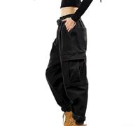 Pantalon cargo vintage pour homme - Jambe droite - Résistant à l'usure - Couleur unie - Coupe ample - Style Hong Kong - Pantalon long tendance pour quatre (M, noir)