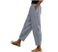 Pantalon Carotte Femme Été, Simili Lin Uni, Taille Haute Élastique Cordon Serrage, Poches, Coupe Fluide Légère Confortable, Look Chic Décontracté, Polyvalent Quotidien Bureau Vacances Voyage