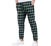 Pantalon Carreau Jogging pour Homme Décontracté Travail Pantalon Plaid Coton Hiver Sport Running Pantalons Homme Taille Haute Cordon de Serrage Noir Gris Men Pants avec Accro Yoga (Khaki, XXXL)