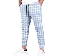 Pantalon carreau Jogging Pour Homme Décontracté Travail Pantalon Plaid Coton Hiver Sport Running Pantalons Homme Taille Haute Cordon de Serrage Noir Gris Men Pants Avec Accro Yoga (Grey, M)