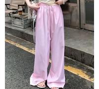 Pantalon Casual Rayures Verticales Polyester Élastique(Pink XXL) | Rayures verticales bleues, coupe large, longueur pour sol, tissu léger, idéal été