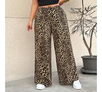 Pantalon casual simple unicolore avec lien à la taille pour le devant, tailles plus. Pour un port quotidien 0XL,1XL,2XL,3XL,4XLBlocs de couleur,Imprimé léopard,Rayé,Motif texturéTissu tissé