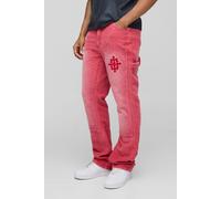 Pantalon charpentier flare délavé en velours côtelé homme - rouge - 30R, rouge