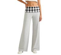 Pantalon Chic et Elégant Pantalon décontracté à Carreaux Tendance Coupe Slim Basse Confortable idéal Quotidien Femme élégant (Light Gray, M)